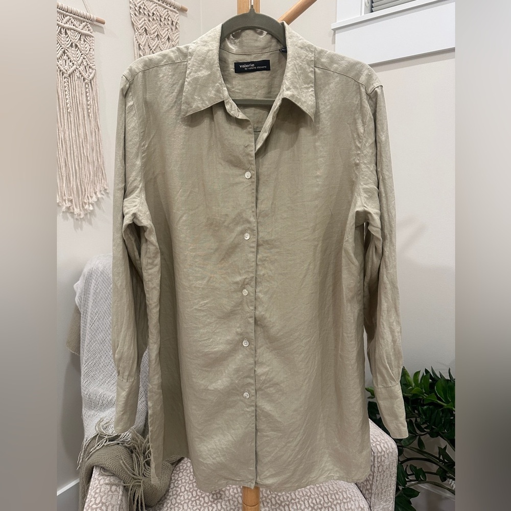 Valerie Stevens 100% Linen Button Front Shirt Neutral Beige L
